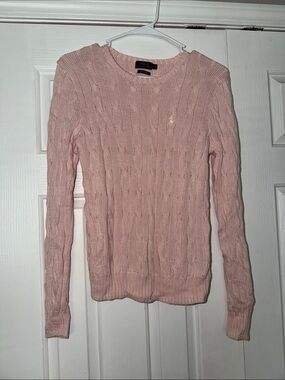 Polo Ralph Lauren Baby Pink Cable Knit Sweater Pima Cotton Size Large